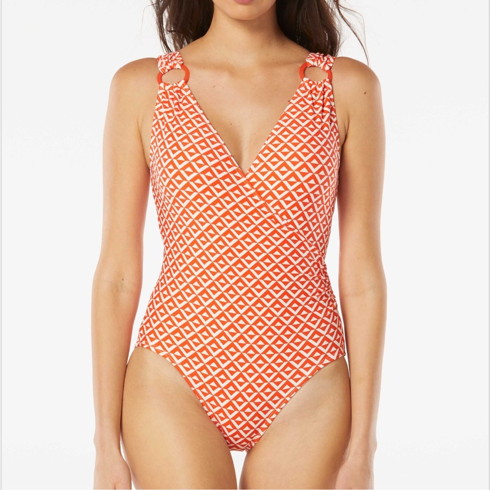 Carmen Marc Valvo V-Neck Surplice One Piece Swimsuit - Island Diamond